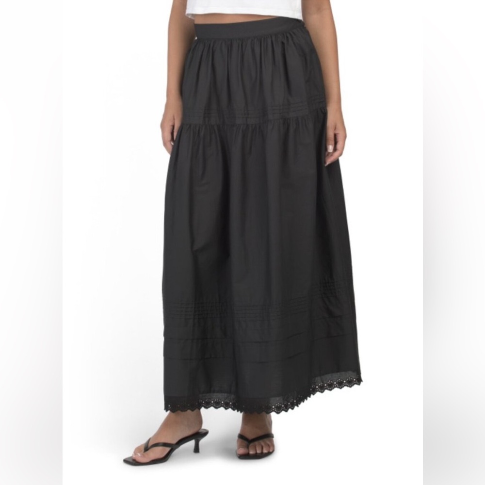 o.p.t Black Cotton Eyelet Hem Maxi Skirt Size 6